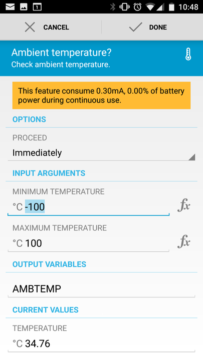 Ambient temperature sensor
readings