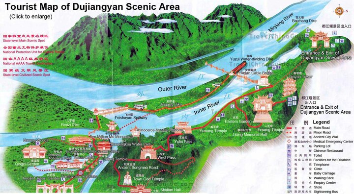 map of the Dujiangyan Scenic Area