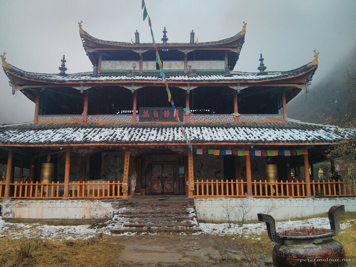 Middle temple in Huanglong covered in a little
snow