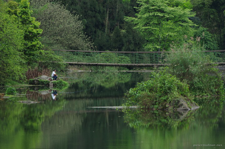 There is a lake very close to the Wuxian car park at Mount Emei: it
has a still surface, with incredible, dream-like
reflections.