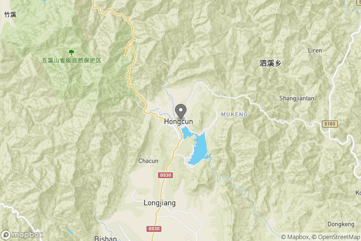 map showing the location where the photo 'Sunrise at the Moon Lake in Hongcun' was taken at