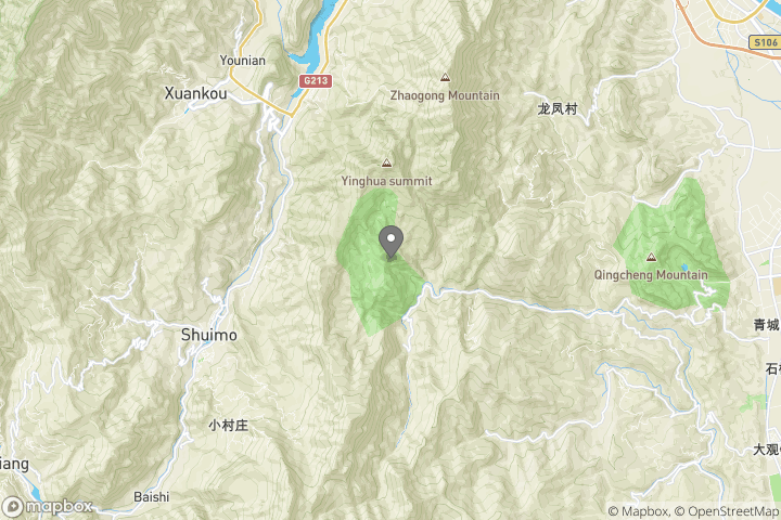 map showing the location where the photo 'The lake on the rear peak of Mount Qingcheng' was taken at