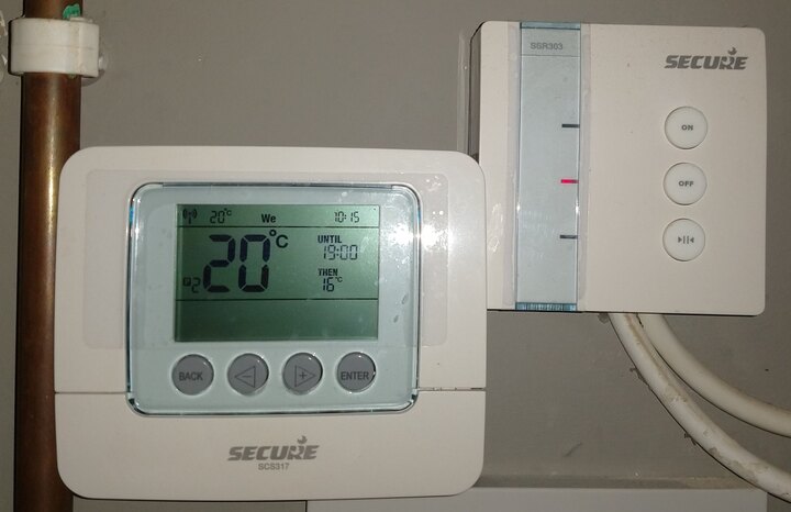 My current Z-Wave based, battery powered, 7 day programmable
thermostat to control the gas
boiler