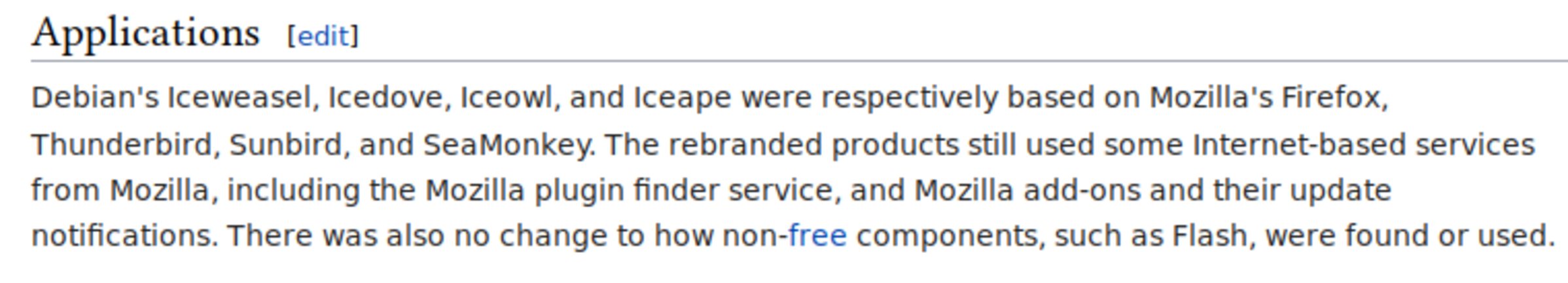 Before showing URLs - example showing Wikipedia entry "Mozilla
software rebranded by Debian"