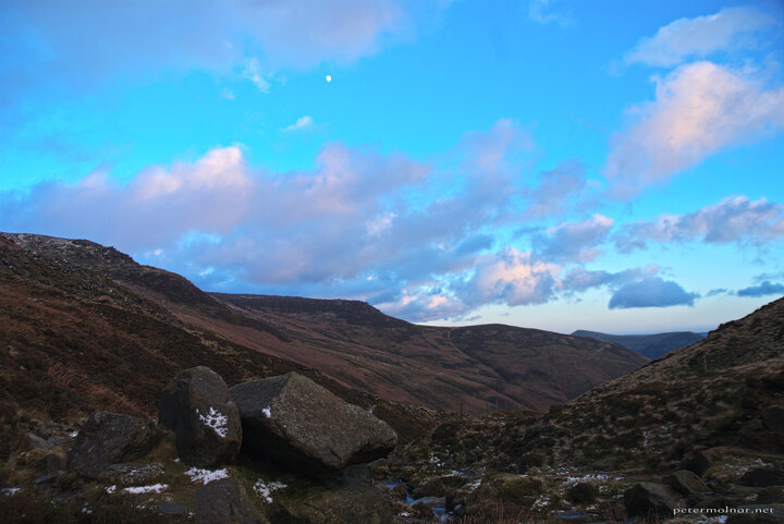 Peak District in the winter - daylight with the Moon