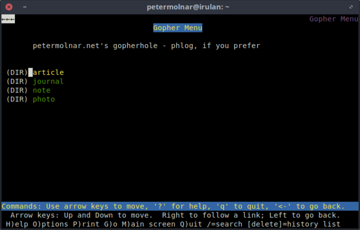 gopher-01.png lynx browser rendering the gopherfile above