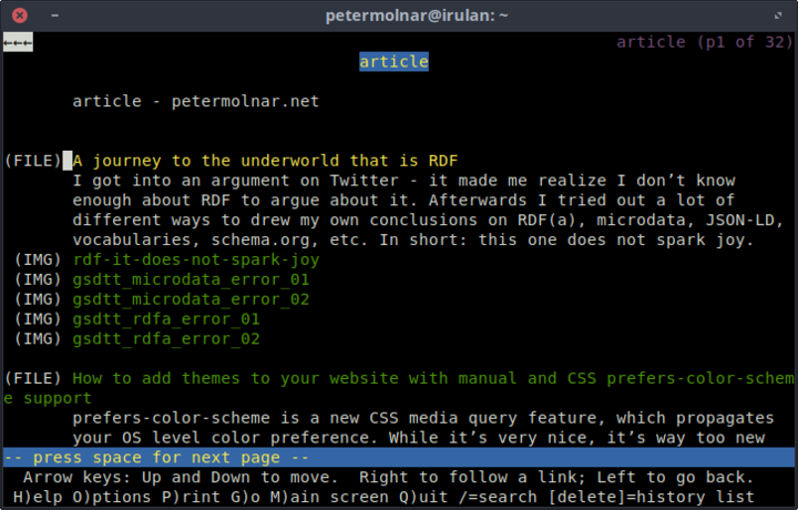 gopher-02.png lynx rendering my articles gophermap from the snippet
above